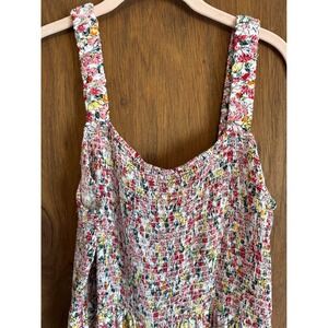 Dokotoo Womens Floral Smocked Wide Leg Jumpsuit Pink Yellow Sleeveless Pockets